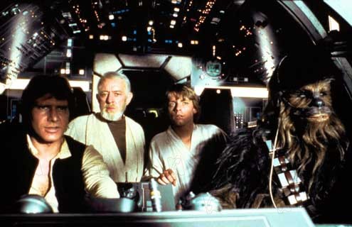 Yıldız Savaşları : Fotoğraf Alec Guinness, Mark Hamill, Harrison Ford, George Lucas