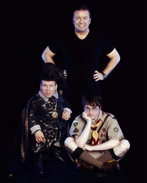 Fotoğraf Warwick Davis, Ricky Gervais, Daniel Radcliffe