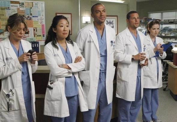 Grey's Anatomy : Fotoğraf Justin Chambers (I), Jesse Williams, Sandra Oh, Ellen Pompeo, Sarah Drew